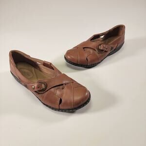 Clarks Bendables Women’s Size 6W Brown Leather Strappy Mary Jane Shoes EUC